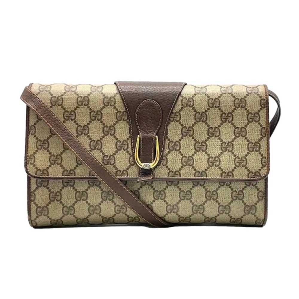 GUCCI GG Supreme Horse Bit Clutch & Crossbody Bag Two Tone Hardware EUC
